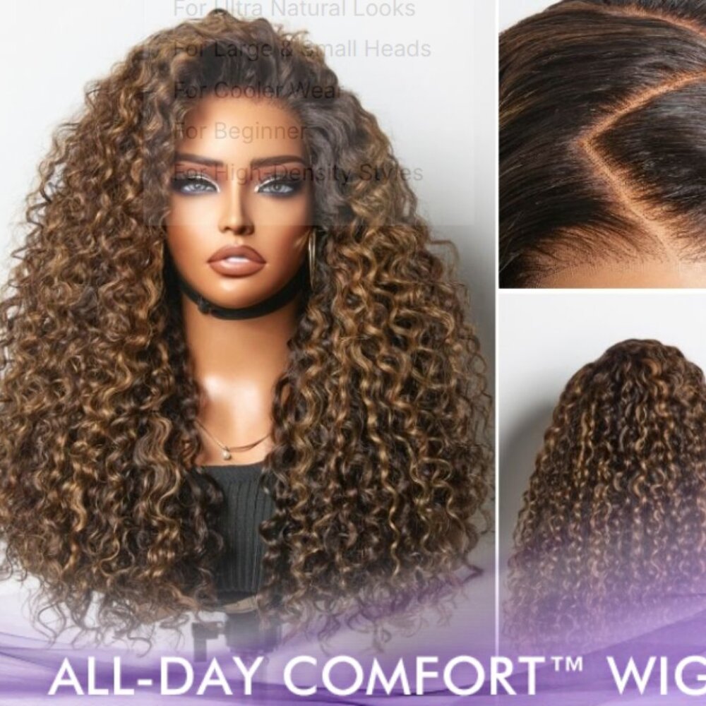 14 Inch Brown Highlights Funmi Curly * Used to try on only * cut lace